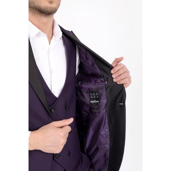 Derman Purple Satin Collar 3 Piece Tuxedo - Picture 6 of 7